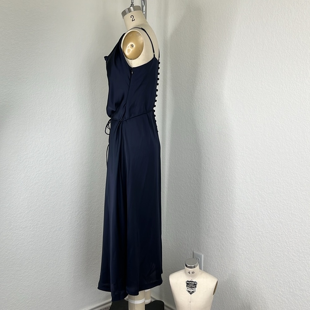 Low Classic Slim Cowl Dress Navy Button Belted - Picture 5 of 13